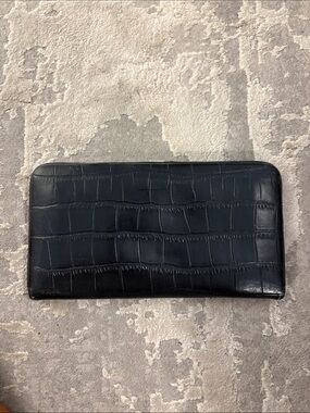 Danier Black Croc-Embossed Zip Around Wallet